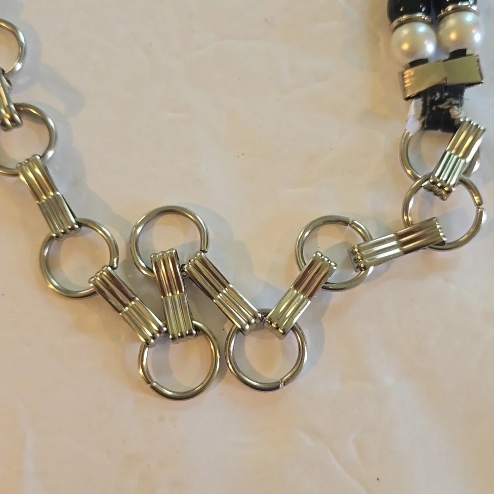 Womens Vintage Black/ Silver Metal Dress Belt Chain Hook Statement Sz.M/L